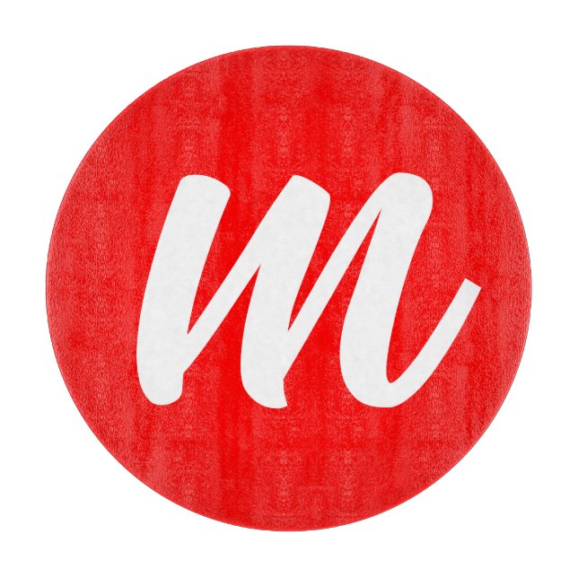 Red White Calligraphy Monogram Initial Letter Cutting Board (Front)