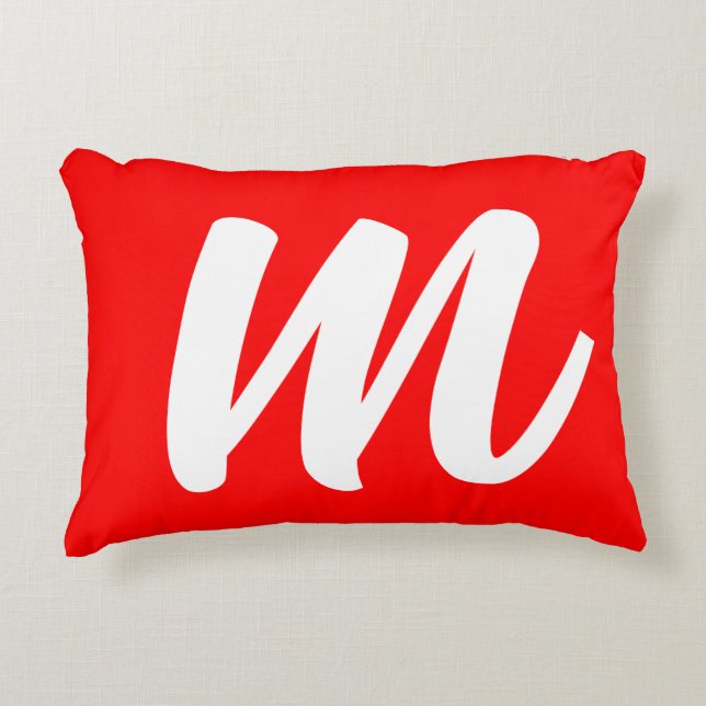 Red White Calligraphy Monogram Initial Letter Decorative Cushion (Front)