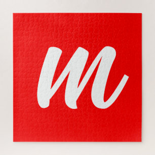 Red White Calligraphy Monogram Initial Letter Jigsaw Puzzle