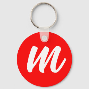 Red White Calligraphy Monogram Initial Letter Key Ring