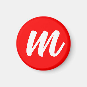 Red White Calligraphy Monogram Initial Letter Magnet