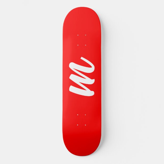Red White Calligraphy Monogram Initial Letter Skateboard (Front)