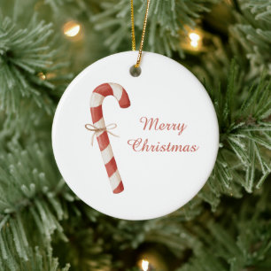 Red White Candy Cane Christmas Ceramic Tree Decoration