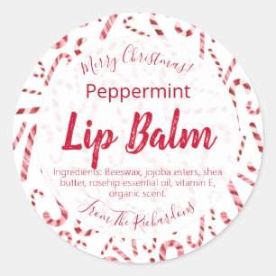 Red White Candy Cane Christmas Lip Balm Labels
