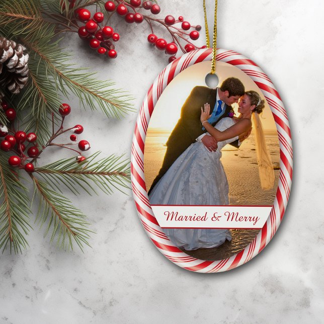 Red White Candy Cane Frame Photo Template Ceramic Tree Decoration (Creator Uploaded)
