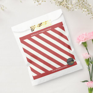RED WHITE CANDY CANE STRIPED BUSINESS LOGO HOLIDAY FAVOUR BAGS