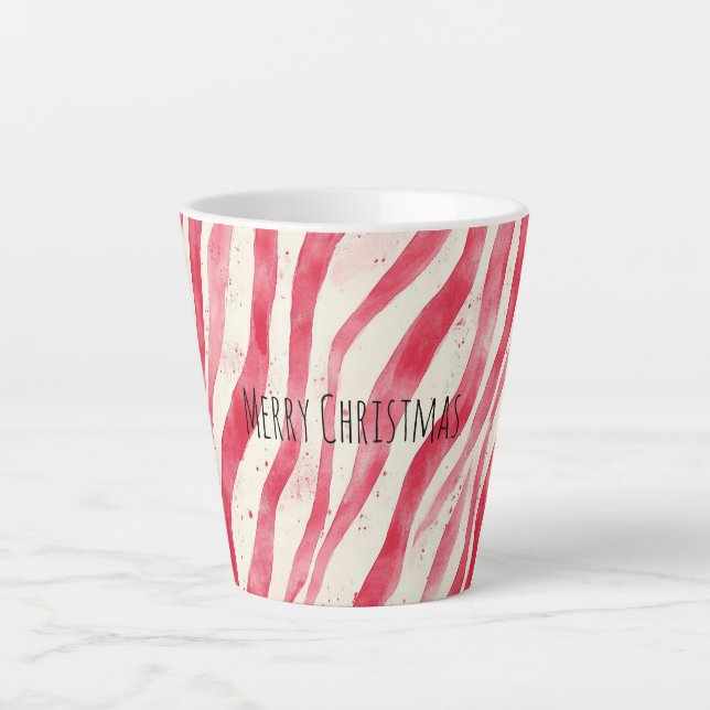Red White Candy Cane Stripes Christmas Latte Mug (Front)