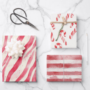Red White Candy Cane Stripes Christmas Wrapping Paper Sheet