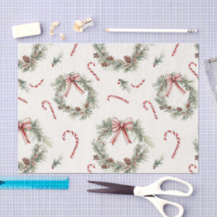Red White Candy Canes Christmas Wreaths Tissue Paper