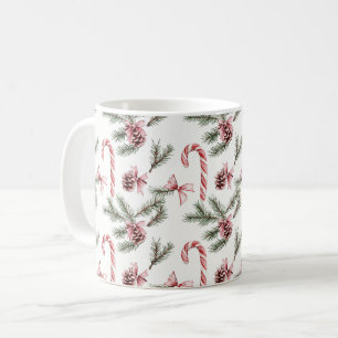 Red White Candy Canes Pine Cones Christmas Coffee Mug