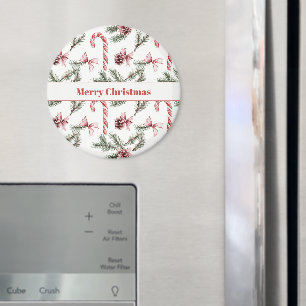 Red White Candy Canes Pine Cones Christmas Magnet