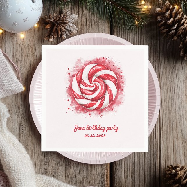 Red & White Candy Winter Birthday Party  Napkin (Creator Uploaded)