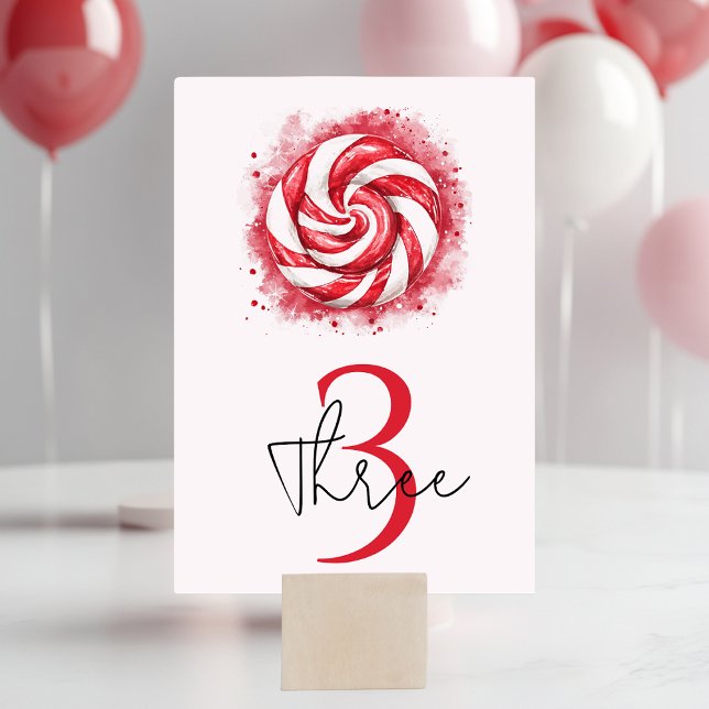Red & White Candy Winter Birthday  Table Number (Creator Uploaded)