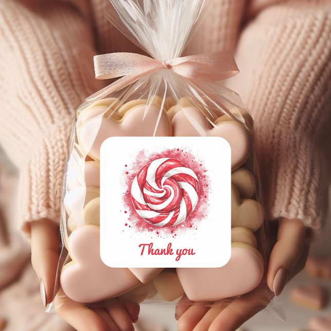 Red & White Candy Winter Birthday Thank You  Square Sticker (Creator Uploaded)