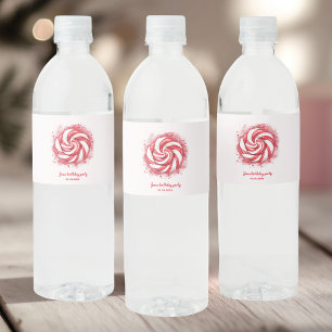 Red & White Candy Winter Birthday Water  Bottle Label
