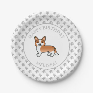 Red & White Cardigan Welsh Corgi Birthday Party Paper Plate