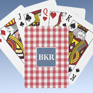 Red & White Check Blue Denim Monogram Playing Cards