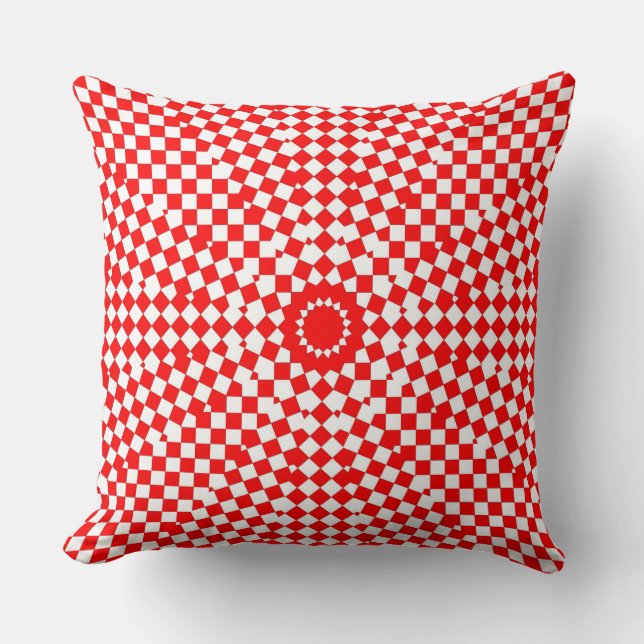 Red White Check Modern Abstract Custom Cotton Sofa Cushion (Front)