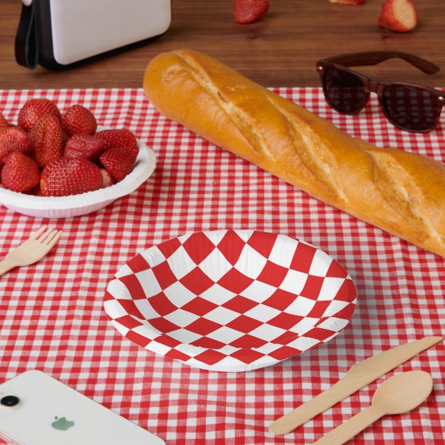 red white check pattern party Paper plate (Picnic)