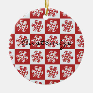 Red/white check snowflake pattern Thunder_Cove Ceramic Tree Decoration