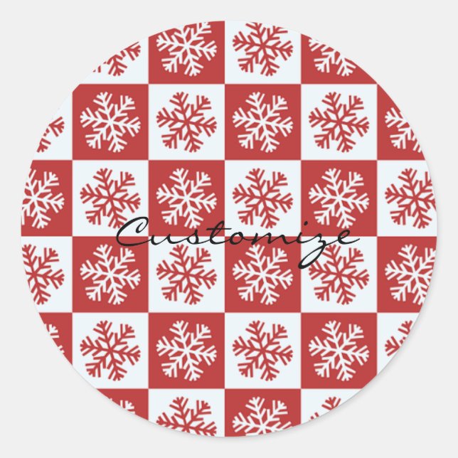Red/white check snowflake pattern Thunder_Cove Classic Round Sticker (Front)