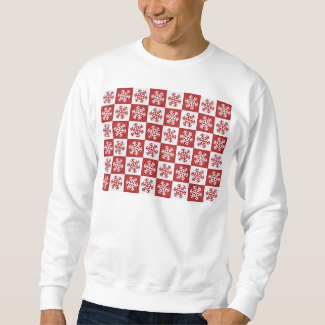 Red/white check snowflake pattern Thunder_Cove Sweatshirt (Front)