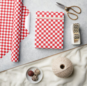 Red & White Checkerd Pattern Wrapping Paper Roll