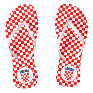 Red White Checkers With Croatian Emblem Jandals