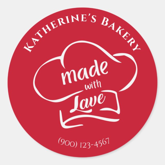 Red White Chef Hat Made with Love Sticker (Front)