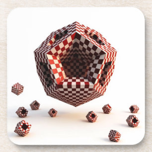 Red & White Chequerboard Geometric Objects Coaster