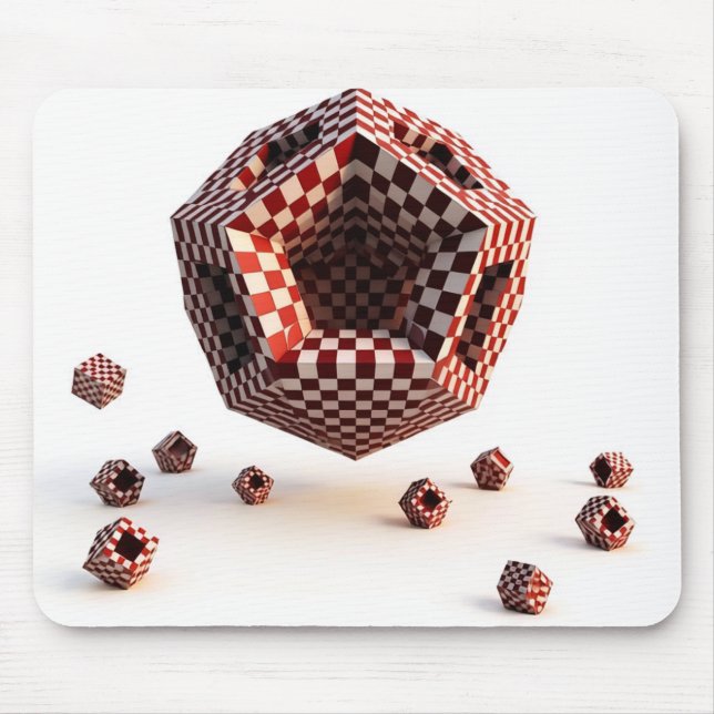Red & White Chequerboard Geometric Objects Mouse Pad (Front)