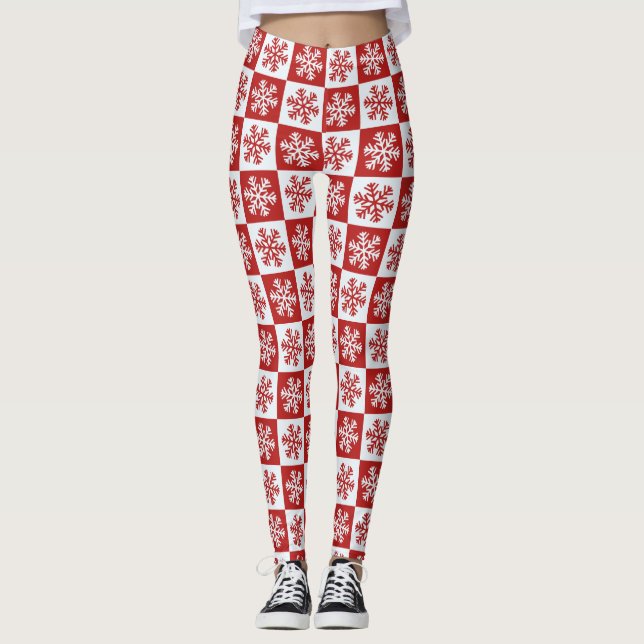 Red white chequerboard snowflake leggings (Front)