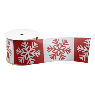 Red white chequerboard snowflake ribbon satin ribbon