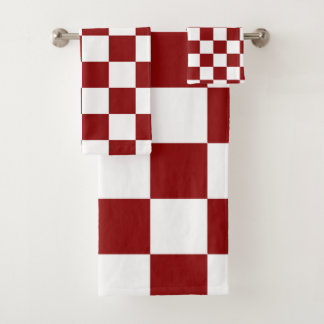 Red White Chequered Bath Towel Set