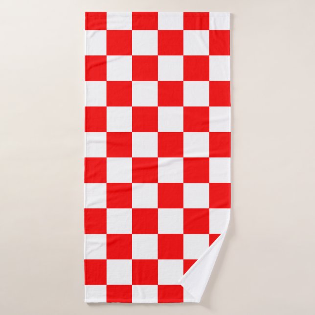 Red White Chequered Check Pattern Bath Towel (Bath Towel)