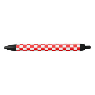 Red White Chequered Check Pattern Black Ink Pen