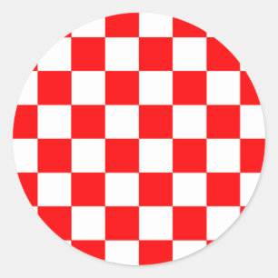 Red White Chequered Check Pattern Classic Round Sticker