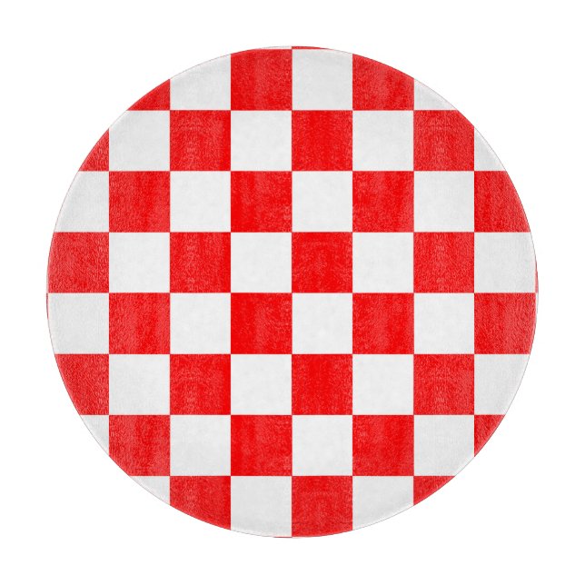 Red White Chequered Check Pattern Cutting Board (Front)