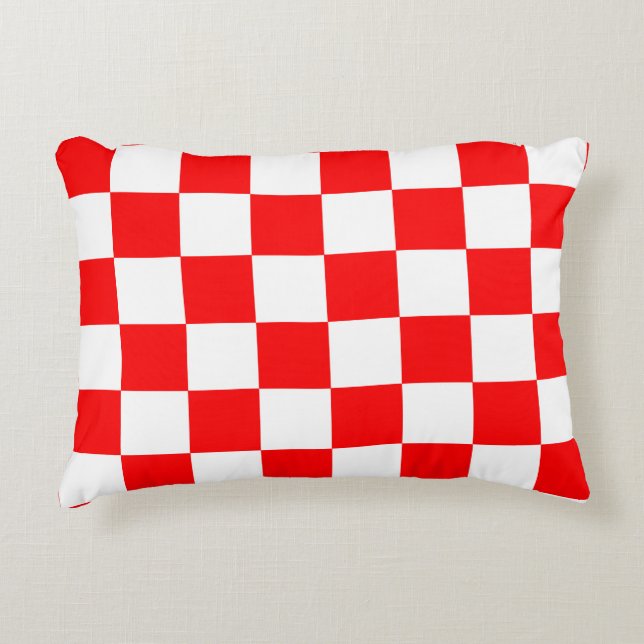 Red White Chequered Check Pattern Decorative Cushion (Front)
