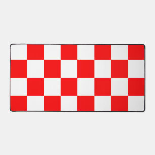 Red White Chequered Check Pattern Desk Mat