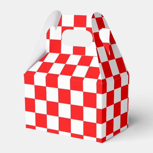 Red White Chequered Check Pattern Favour Box (Front Side)