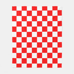 Red White Chequered Check Pattern Fleece Blanket