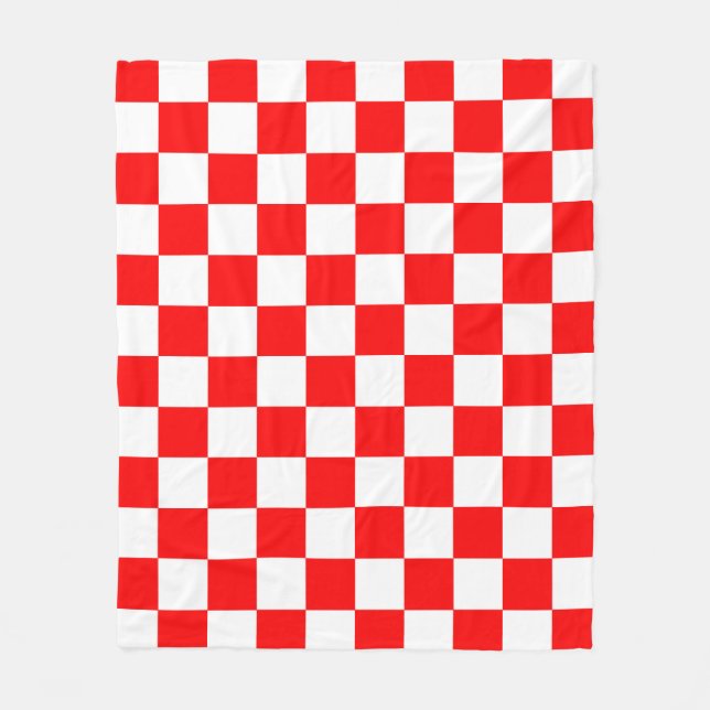 Red White Chequered Check Pattern Fleece Blanket (Front)