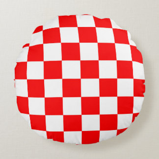 Red White Chequered Check Pattern Round Cushion