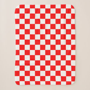 Red White Chequered Check Pattern Sherpa Blanket