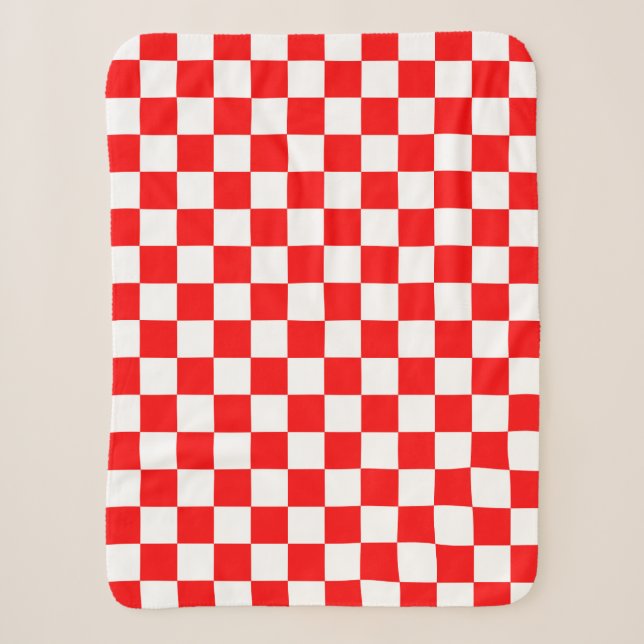 Red White Chequered Check Pattern Sherpa Blanket (Front)