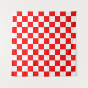 Red White Chequered Check Pattern Tapestry