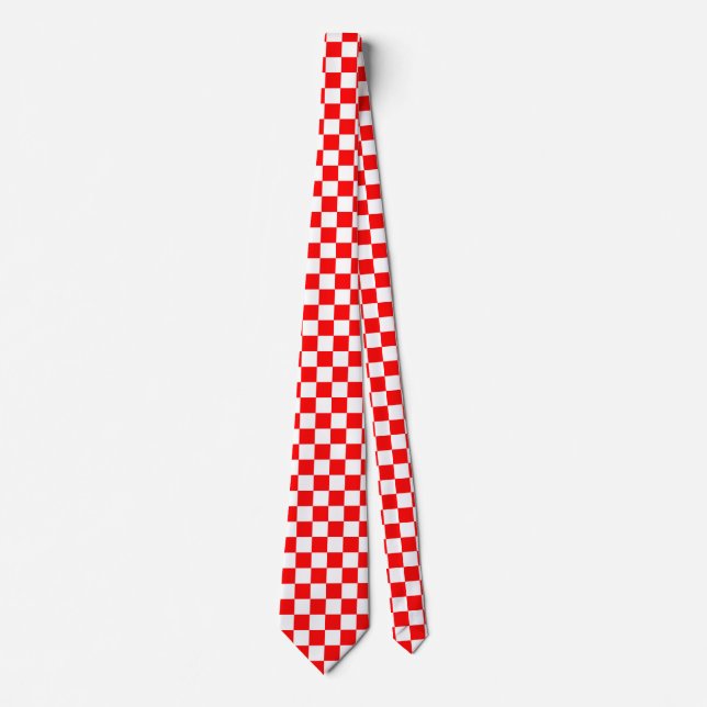 Red White Chequered Check Pattern Tie (Front)