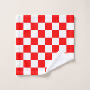 Red White Chequered Check Pattern Wash Cloth
