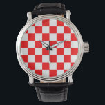 Red White Chequered Check Pattern Watch<br><div class="desc">Red and White Check Chequered Geometric Squares Pattern Design</div>